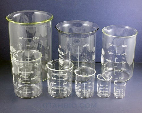Deluxe Set Of 50, 100, 250, 600, & 1000 mL Glass Beakers